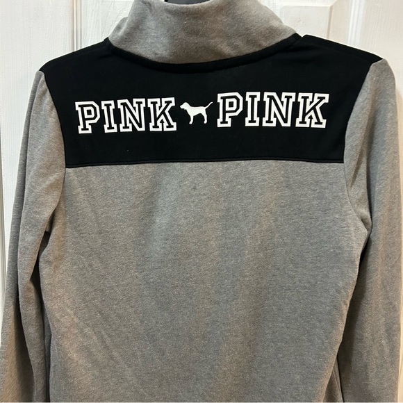 Victoria's Secret PINK Quarter Zip Gray/Black Logo Adult Medium - Picture 5 of 6